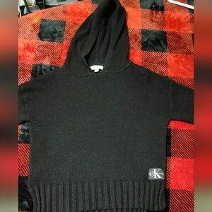 Calvin Klein Woman’s black Side Slits Hoodie Knitted Sweater. Size XS